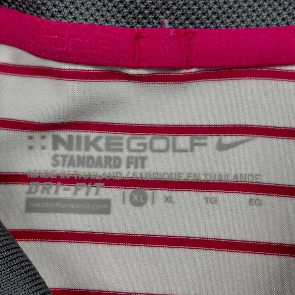 Nike Dri-FIT Polo Shirt Mens XL pink White Striped Short Sleeve Golf Performance